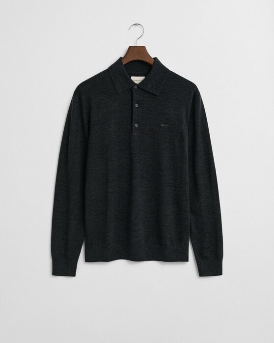 Gant Extrafine Merino Wool Polo Collar Trui Donker Grijs