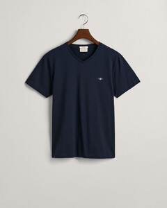Gant Fine Shield Embroidery Uni V-Neck T-Shirt Evening Blue