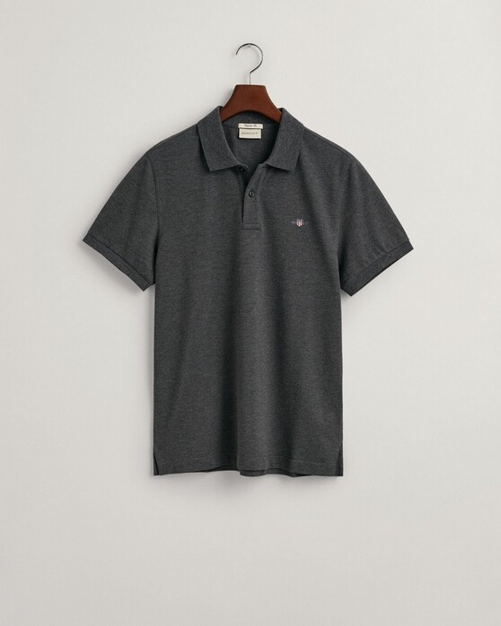 Gant Fine Shield Short Sleeve Piqué Uni Polo Antraciet Melange