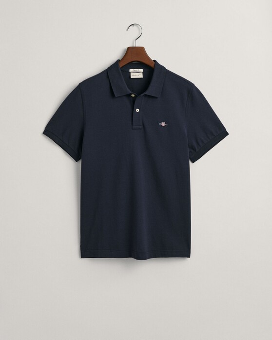Gant Fine Shield Short Sleeve Piqué Uni Polo Avond Blauw