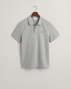 Gant Fine Shield Short Sleeve Piqué Uni Polo Grijs Melange