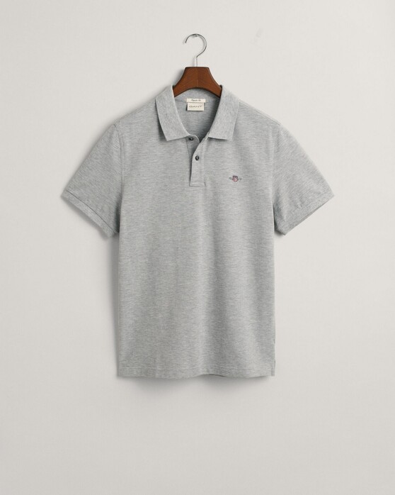 Gant Fine Shield Short Sleeve Piqué Uni Polo Grijs Melange