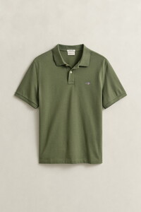Gant Fine Shield Short Sleeve Piqué Uni Poloshirt Dry Herb Green