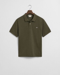 Gant Fine Shield Short Sleeve Piqué Uni Poloshirt Khaki Green Melange