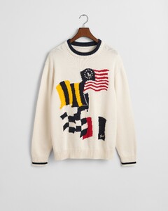 Gant Flag Intarsia Cotton C-Neck Pullover Eggshell