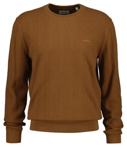 Gant Herringbone Textured Cotton Merino Crew Neck Pullover Caramel Brown