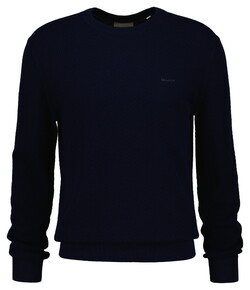 Gant Herringbone Textured Cotton Merino Crew Neck Trui Avond Blauw