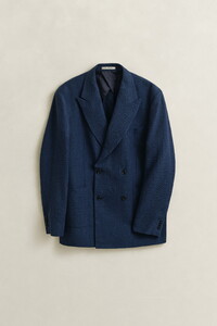 Gant Indigo Seersucker Suit Jacket Colbert Midden Blauw