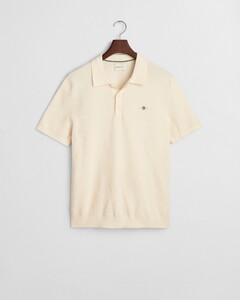 Gant Knitted Micro Textured Cotton Polo Cream