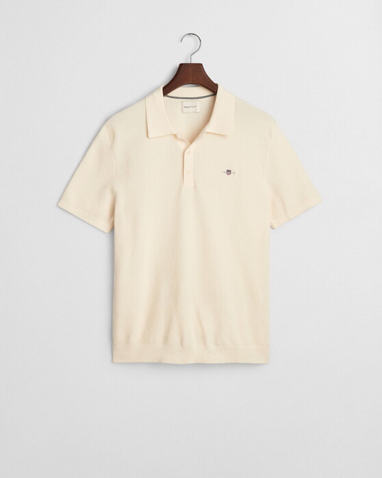 Gant Knitted Micro Textured Cotton Polo Cream