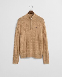 Gant Lambswool Cable Half Zip Trui Khaki Melange