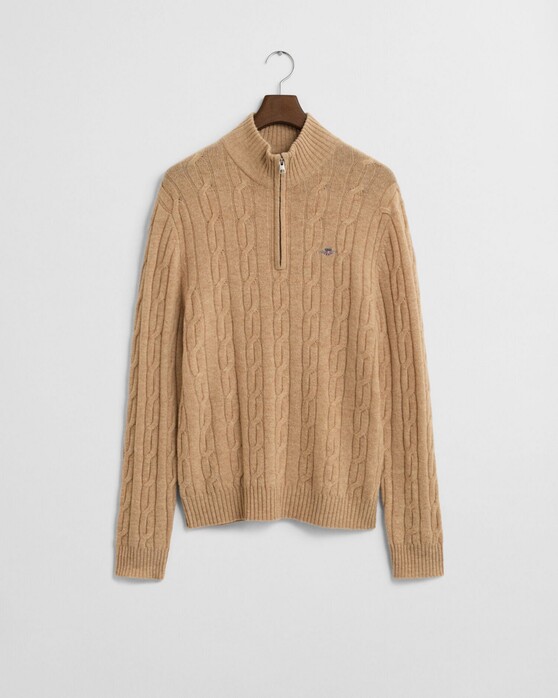 Gant Lambswool Cable Half Zip Trui Khaki Melange