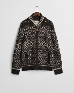 Gant Lambswool Jacquard Cardigan Vest Brown Melange