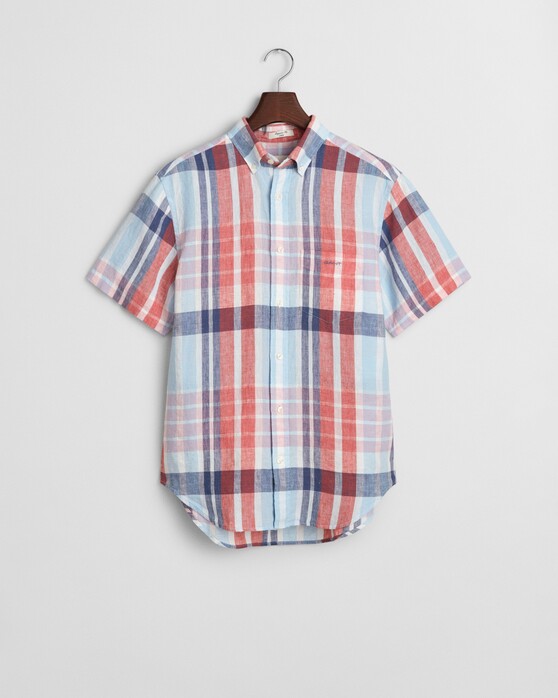 Gant Linen Madras Short Sleeve Overhemd Brick Red