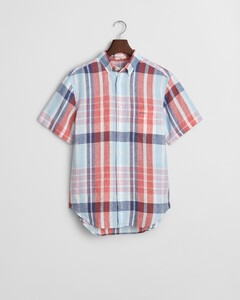 Gant Linen Madras Short Sleeve Shirt Brick Red
