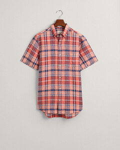 Gant Linnen Madras Check Button Down Short Sleeve Overhemd Peachy Pink