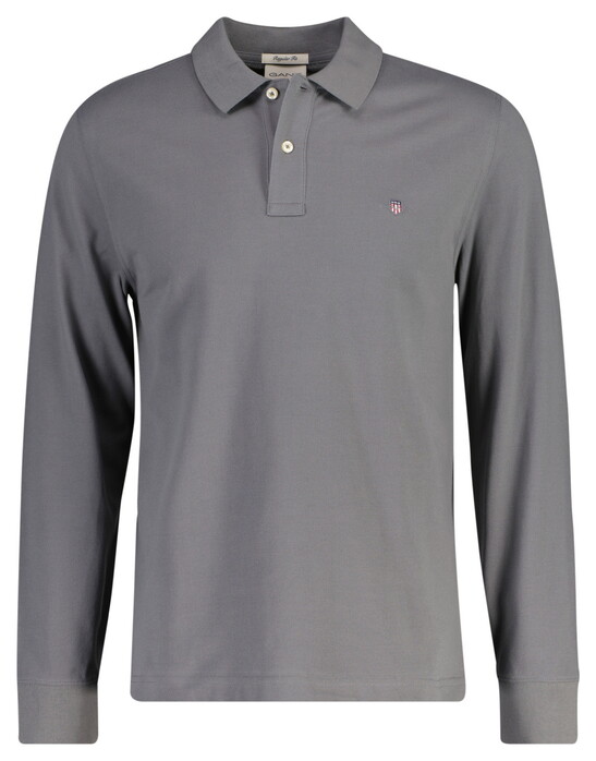 Gant Long Sleeve Piqué Uni Fine Shield Embroidery Polo Midden Grijs