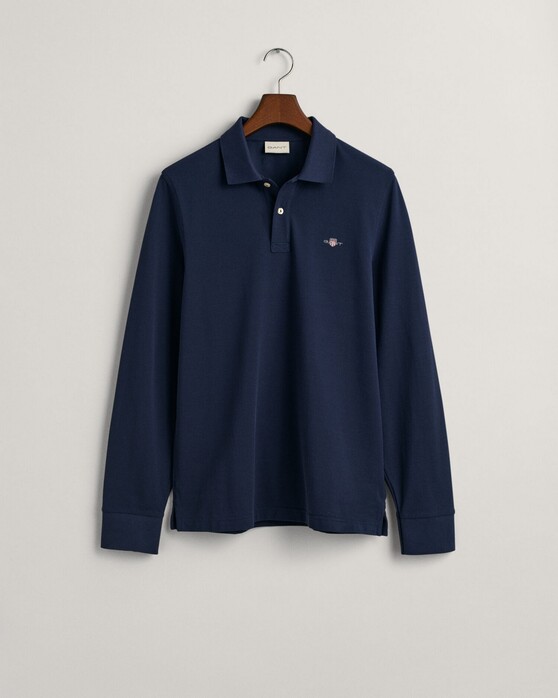Gant Long Sleeve Piqué Uni Fine Shield Embroidery Poloshirt Evening Blue
