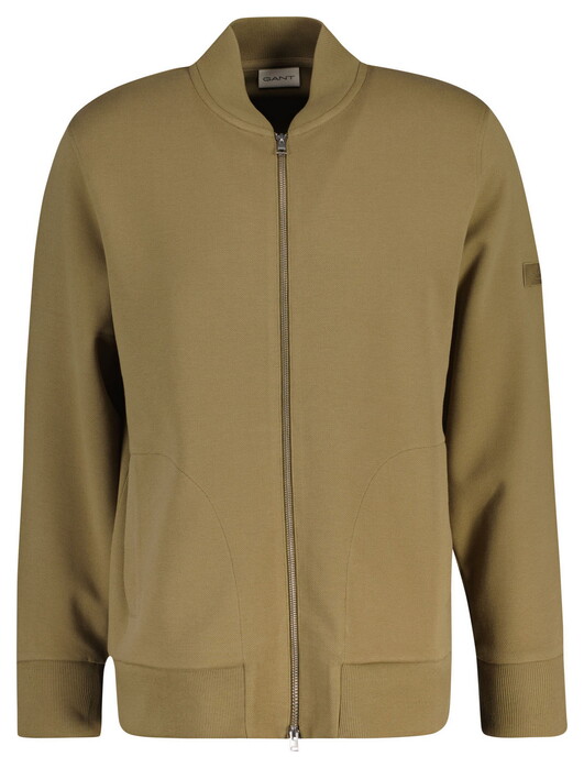 Gant Mercerised Texture Bomber Cardigan Vest Light Taupe