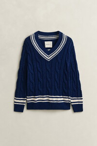 Gant Mercerized Organic Cotton Cable V-Neck Trui Persian Blue