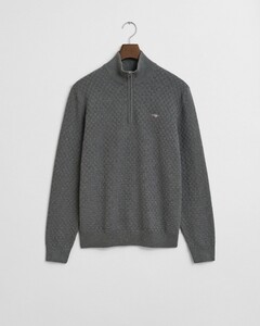 Gant Micro Texture Half Zip Trui Dark Grey Melange