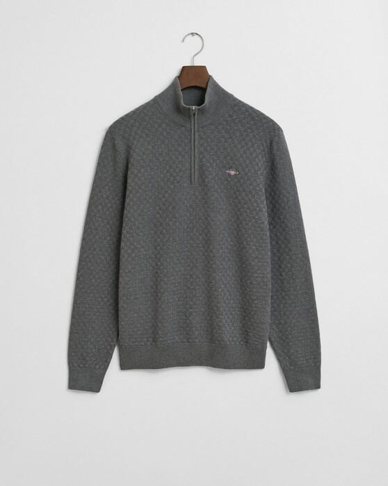 Gant Micro Texture Half Zip Trui Dark Grey Melange