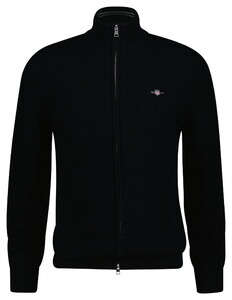 Gant Micro Texture Organic Cotton Knit Two-Way Zip Vest Zwart