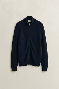 Gant Multi Striped Cotton Texture Zipped Cardigan Vest Avond Blauw