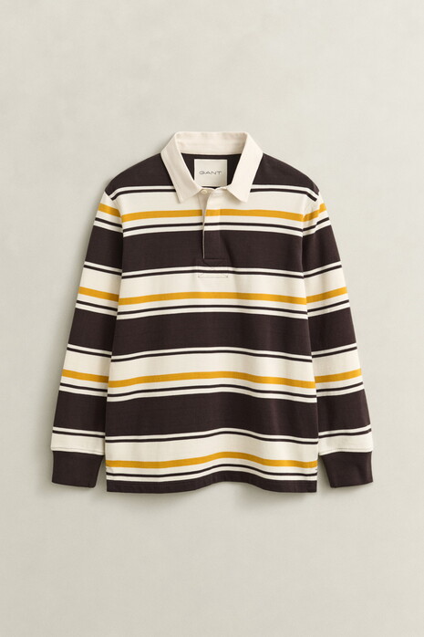 Gant Multi Striped Heavy Rugger Trui Charred Wood Brown