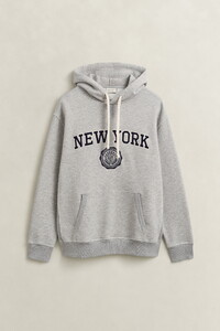 Gant New York Graphic Sweat Hoodie Trui Grijs Melange