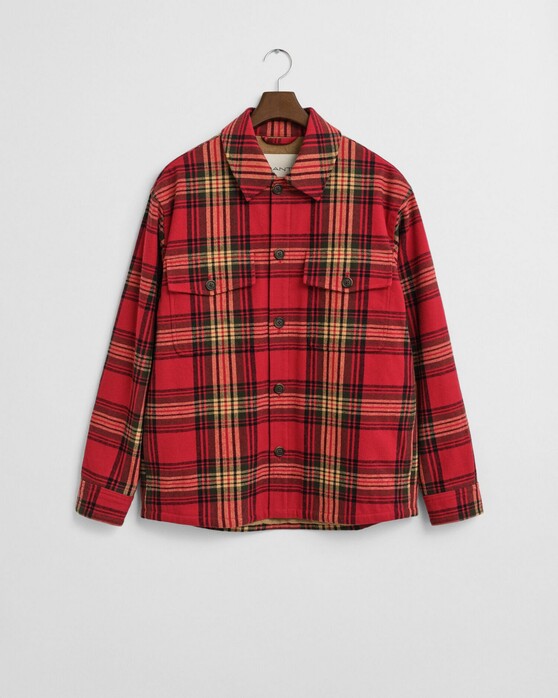 Gant Padded Check Double Chest Pocket Overshirt Cherry Red