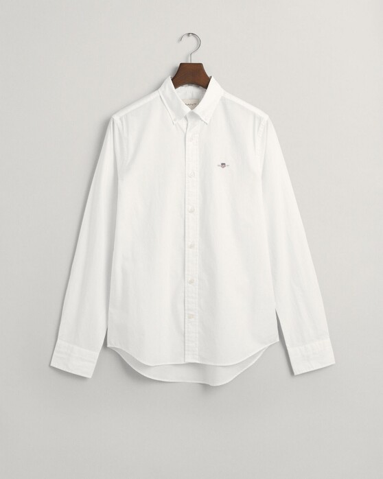 Gant Poplin Uni Slim Button Down Subtle GANT Shield Embroidery Overhemd Wit