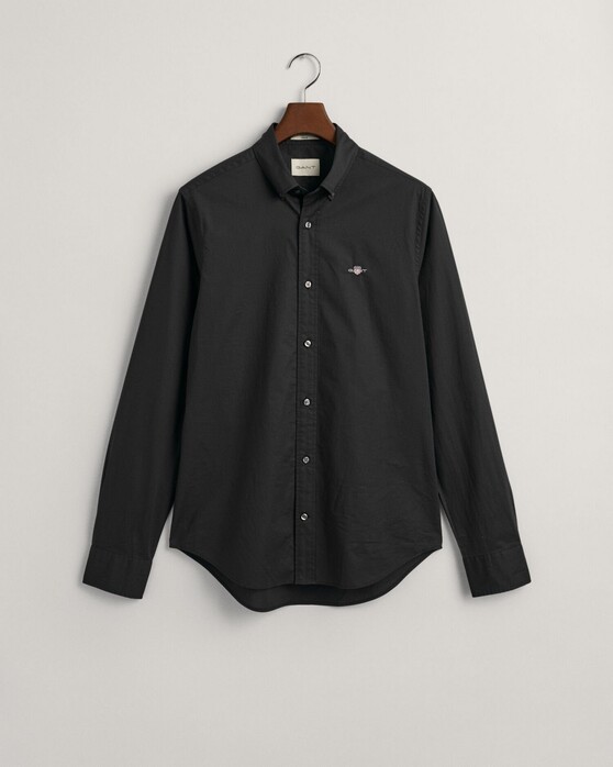 Gant Poplin Uni Slim Button Down Subtle GANT Shield Embroidery Overhemd Zwart