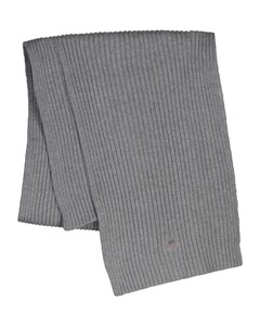 Gant Ribbed Cotton Blend Subtle Logo Scarf Grey Melange