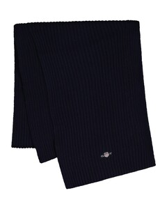 Gant Ribbed Cotton Blend Subtle Logo Scarf Marine