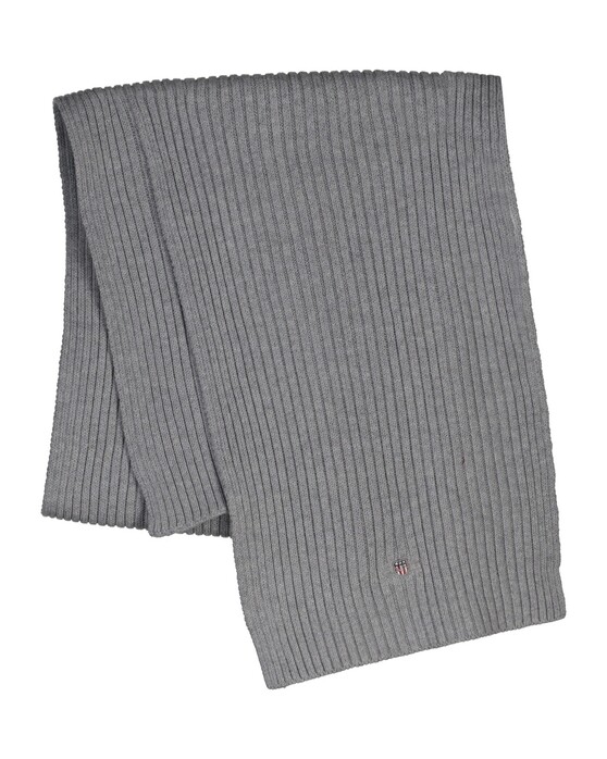 Gant Ribbed Cotton Blend Subtle Logo Sjaal Grijs Melange