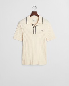 Gant Ribbed Cotton Short Sleeve Polo Poloshirt Cream