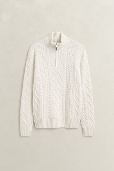 Gant Rich Lambswool Blend Cable Knit Half Zip Trui Cream