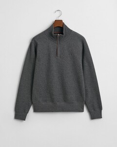 Gant Sacker Rib Half Zip Subtle Tone-on-Tone Logo Embroidery Trui Antraciet Melange