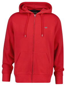 Gant Shield Logo Embroidery Full Zip Hoodie Kangaroo Pocket Cardigan Rose Red
