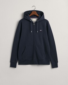 Gant Shield Logo Embroidery Full Zip Hoodie Kangaroo Pocket Vest Avond Blauw