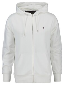 Gant Shield Logo Embroidery Full Zip Hoodie Kangaroo Pocket Vest Eggshell