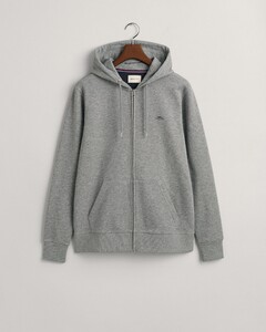 Gant Shield Logo Embroidery Full Zip Hoodie Kangaroo Pocket Vest Grijs Melange