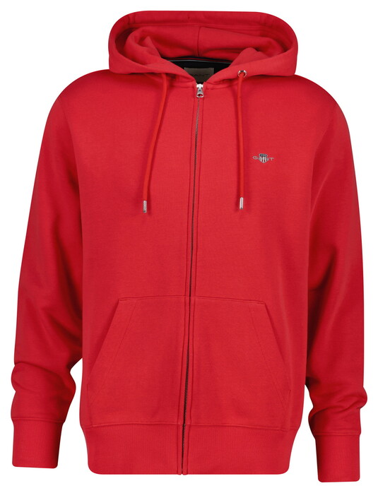 Gant Shield Logo Embroidery Full Zip Hoodie Kangaroo Pocket Vest Rose Red