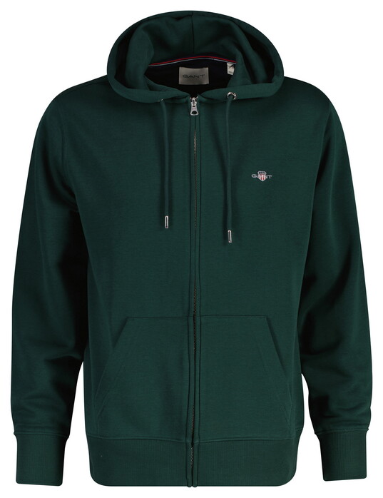 Gant Shield Logo Embroidery Full Zip Hoodie Kangaroo Pocket Vest Tartan Green