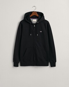 Gant Shield Logo Embroidery Full Zip Hoodie Kangaroo Pocket Vest Zwart