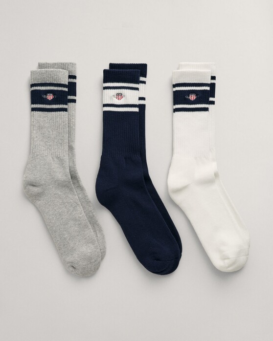 Gant Shield Sport Socks 3Pack Sokken Avond Blauw