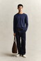 Gant Slub Cotton Linen Crew Neck Trui Dark Indigo Melange