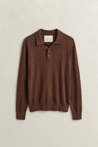 Gant Slub Cotton Linen Long Sleeve Polo Pullover Poloshirt Hazelnut Melange
