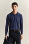 Gant Slub Cotton Linnen Long Sleeve Polo Pullover Dark Indigo Melange